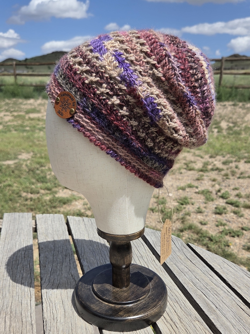 Artisan Handmade Cozy Wool Blend "Brambleberry" Slouchy Crochet Boho Beanie Hat